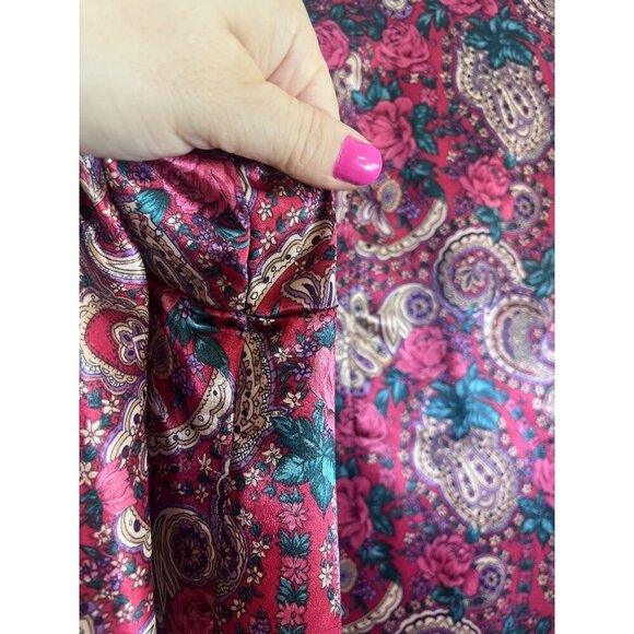 Kathryn Satin Floral Nightgown L Pink Paisley Vtg Boho Western Retro 80s - Picture 6 of 16